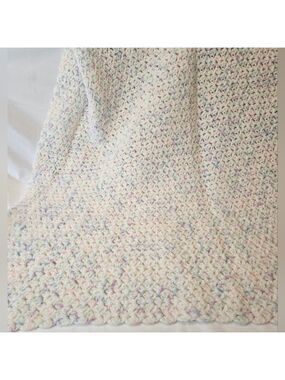 Hand Crafted handmade crochet springtide shell stitch blanket neutral colors